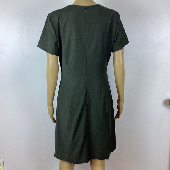 Theory Olive Green Jatinn Continuous Wool Blend Shift Dress Short Sleeve 10 - Picture 3 of 5
